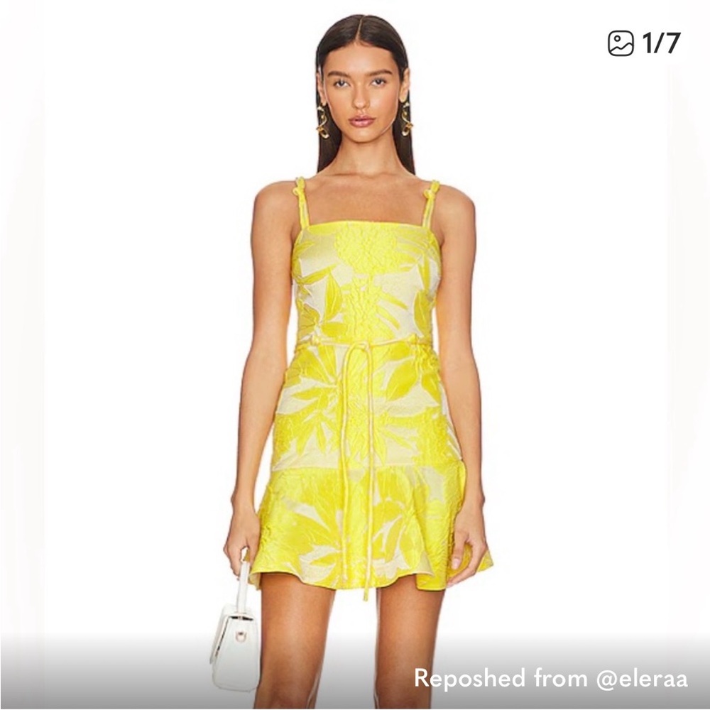 Alexis Yellow Floral Textured Mini Dress gorgeous nwt xs